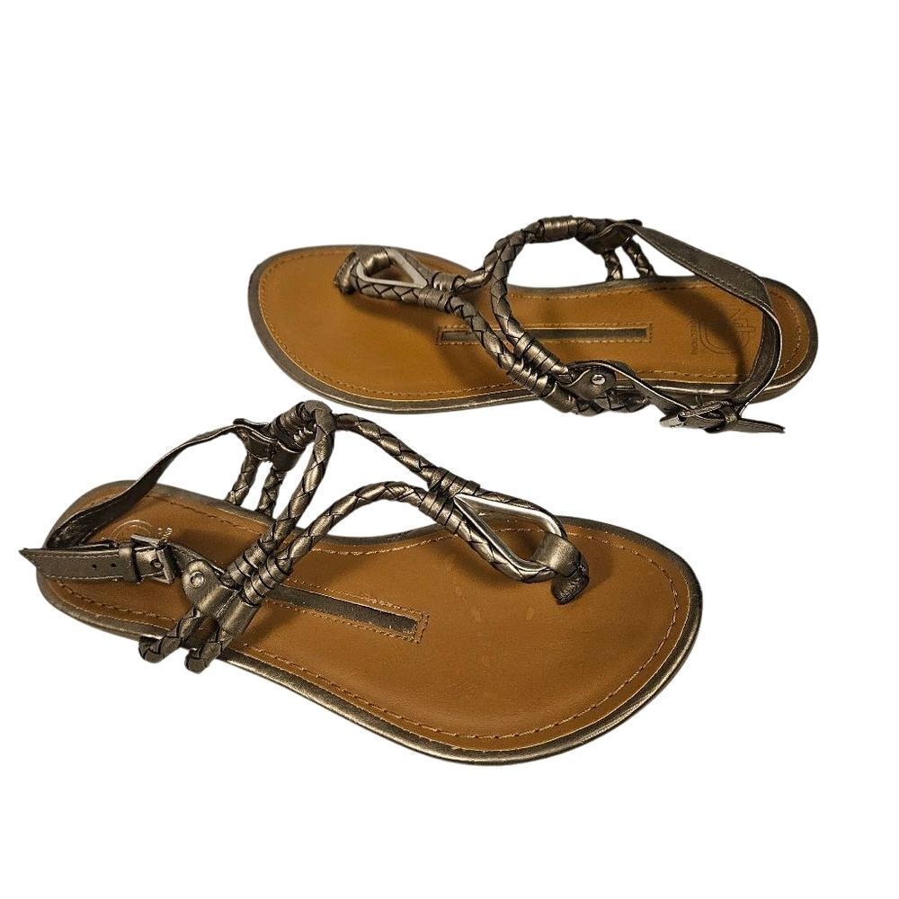 New Directions Braided Silver Metallic Sandals sz 10